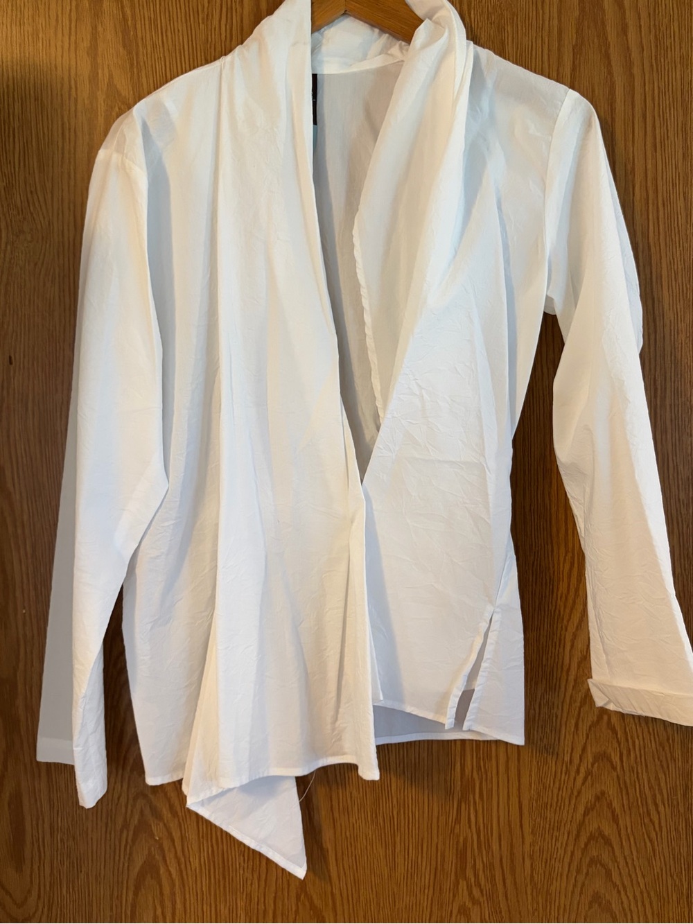 blanc noir White Draped Open-Front Asymmetric Blouse